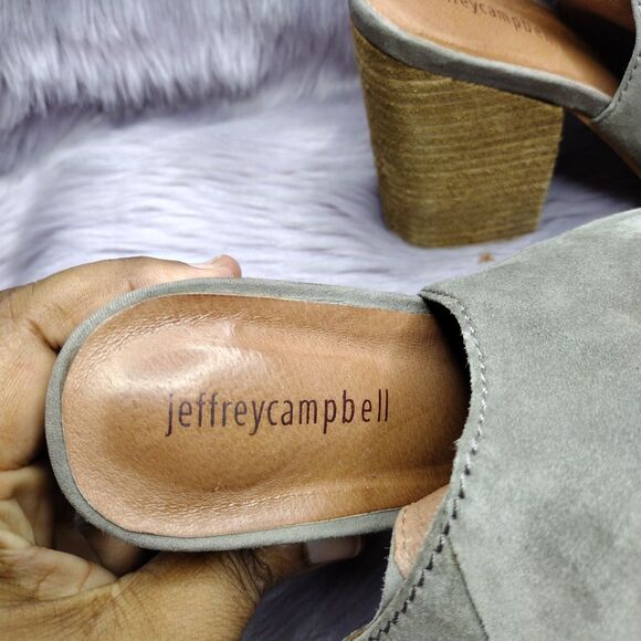 Jeffrey Campbell Brianna Suede Peep Toe Wood Block Heel Sandals Women Sz 10 Grey - Picture 6 of 9